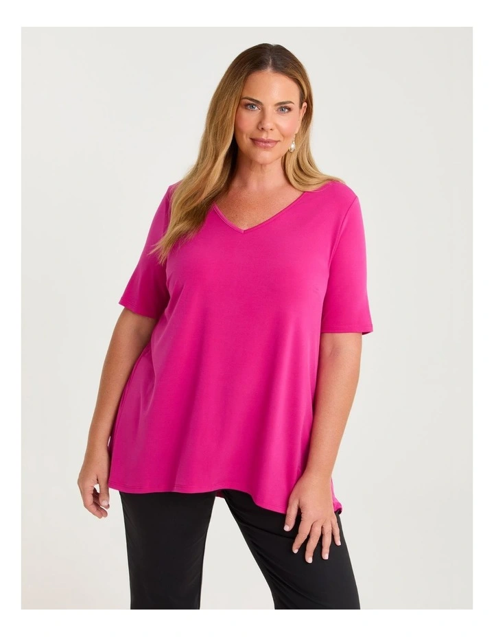 Strive V Neck Short Sleeve Top Fuchsia image 1