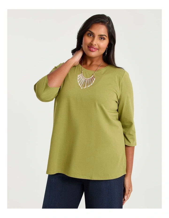 Australian Cotton 3/4 Sleeves T-shirt in Kiwi Green image 1