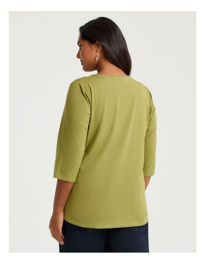 Australian Cotton 3/4 Sleeves T-shirt in Kiwi Green image 2