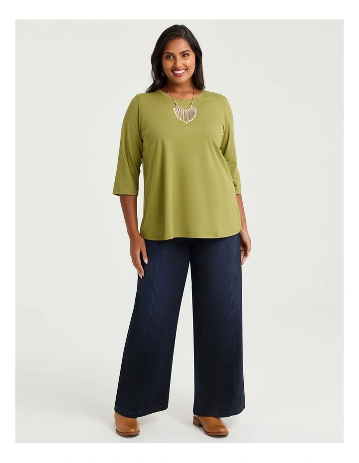 Australian Cotton 3/4 Sleeves T-shirt in Kiwi Green image 3