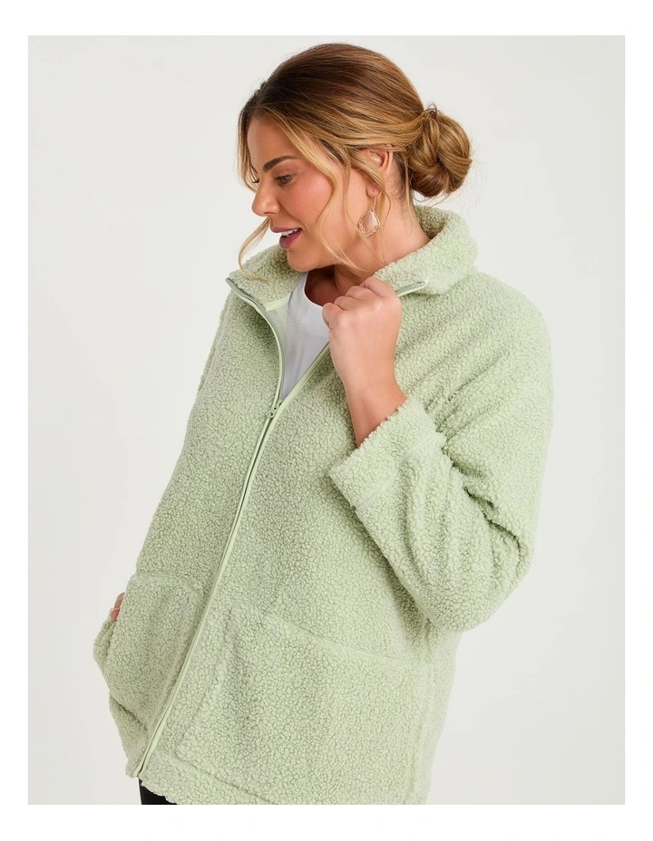 Teddy Zip Through Jacket in Pistachio image 3