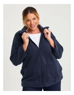 Teddy Zip Through Jacket in Mid Blue