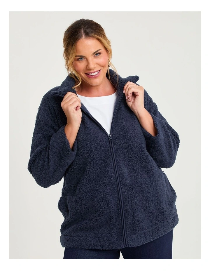 Teddy Zip Through Jacket in Mid Blue image 1