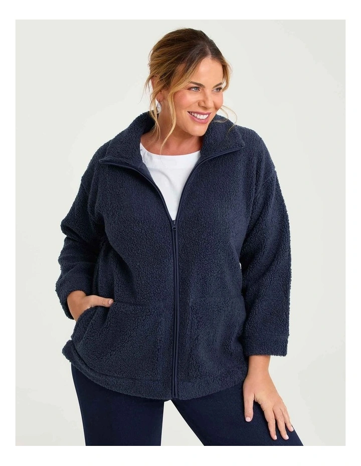 Teddy Zip Through Jacket in Mid Blue image 3
