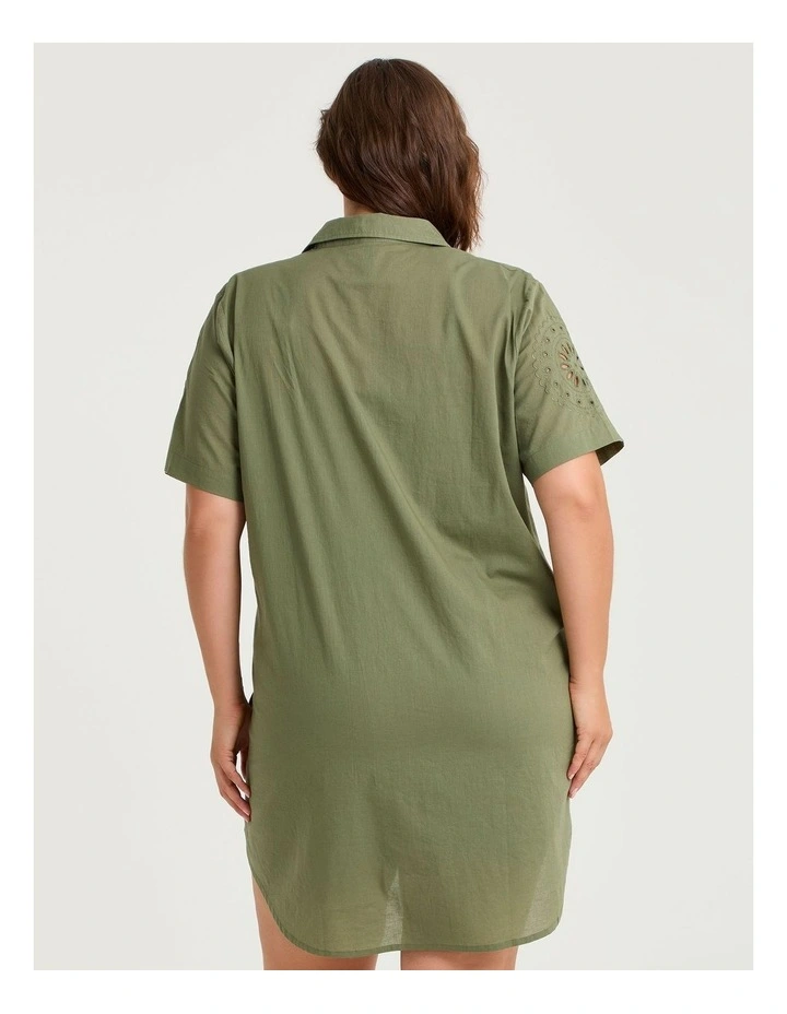 Cotton Broderie Beach Shirt in Light Khaki image 2