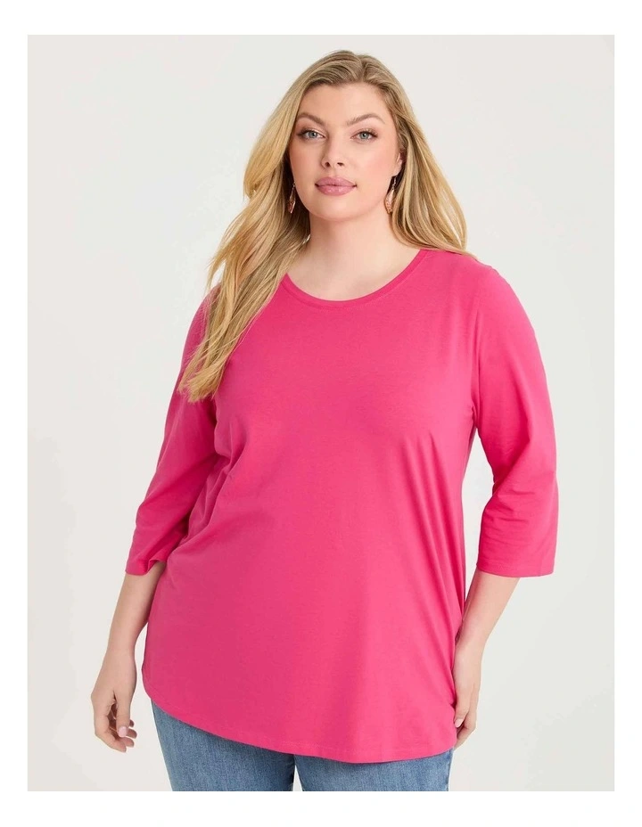 Good Earth Australian Cotton 3/4 T-Shirt in Pink Flambe image 1