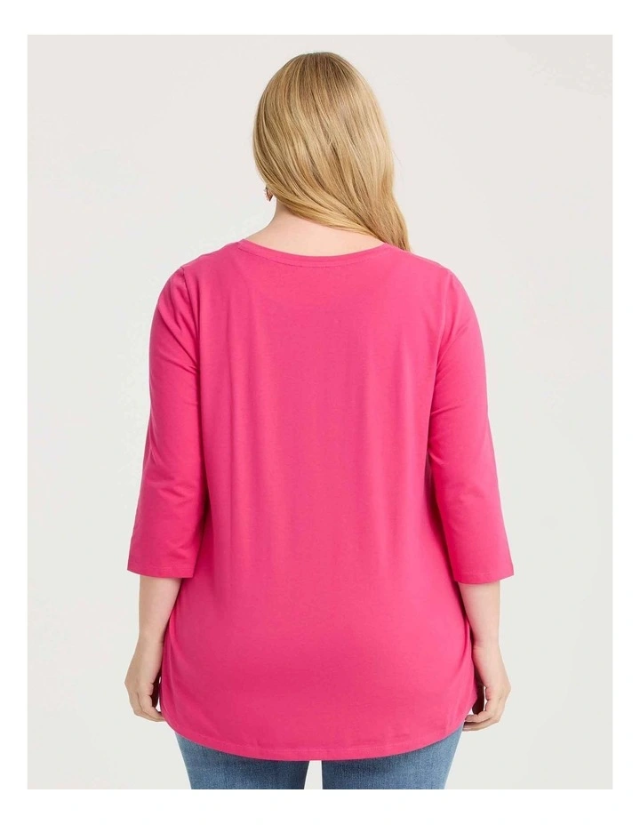 Good Earth Australian Cotton 3/4 T-Shirt in Pink Flambe image 2