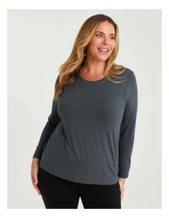 Australian Wool Blend Crew Neck Top Charcoal