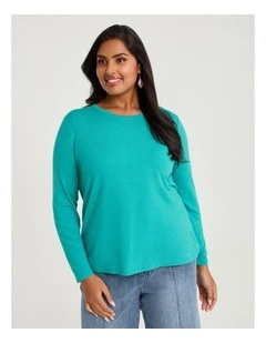 Australian Wool Blend Crew Neck Top in Jade