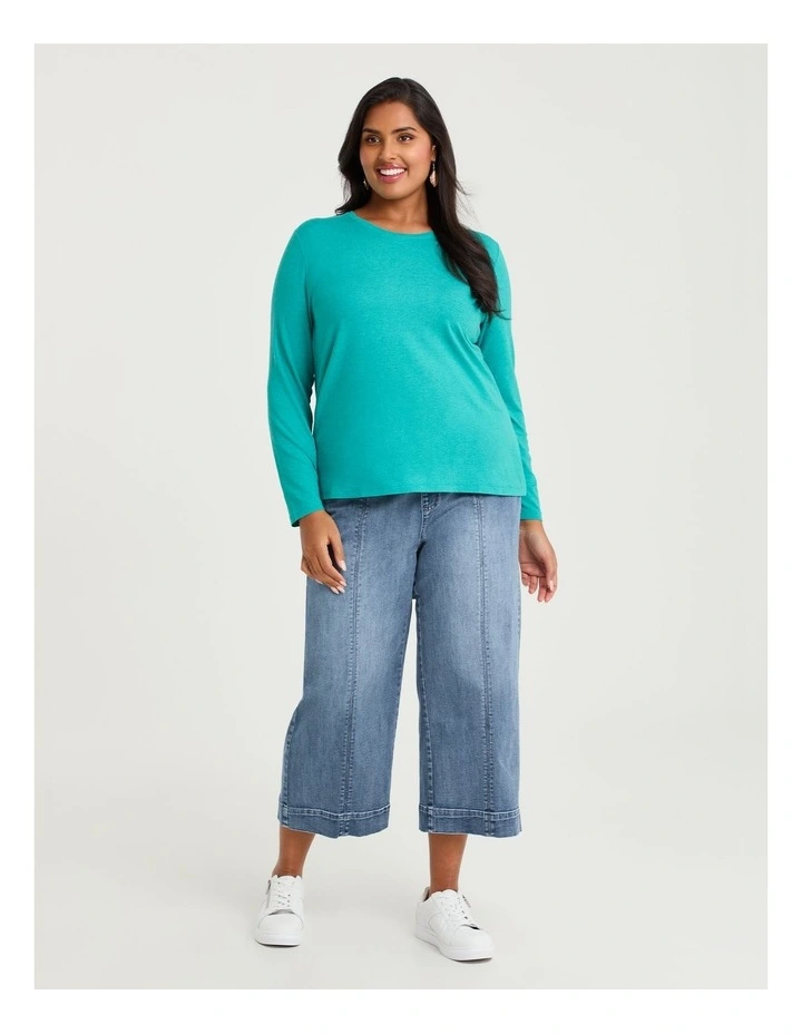 Australian Wool Blend Crew Neck Top in Jade image 3