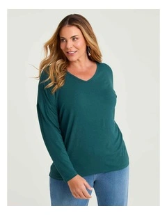 Australian Wool Blend V-neck Top Rainforest