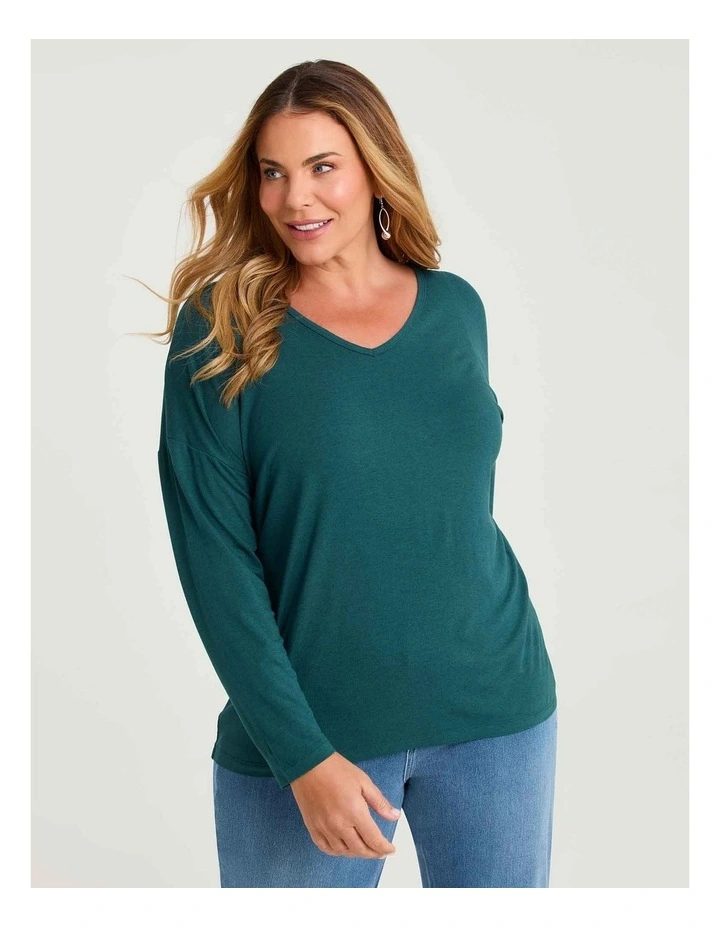 Australian Wool Blend V-neck Top Rainforest image 1