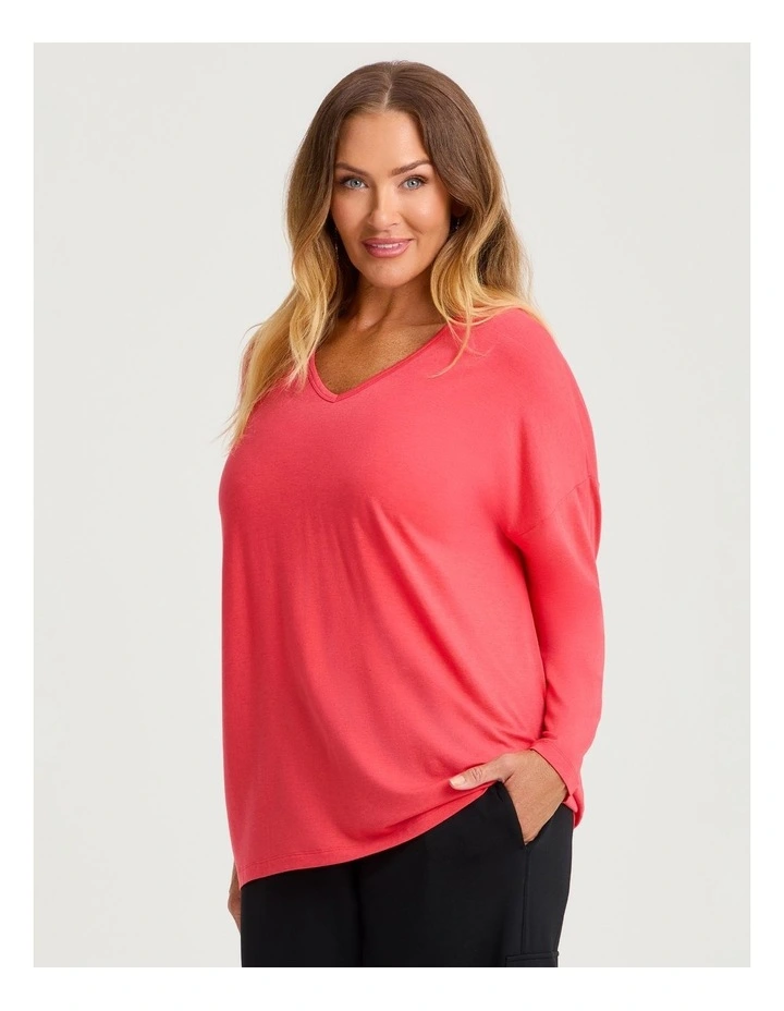 Australian Wool Blend V-neck Top Poinsettia image 1