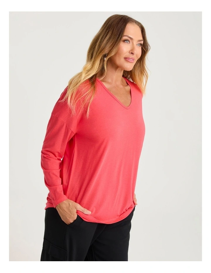Australian Wool Blend V-neck Top Poinsettia image 3