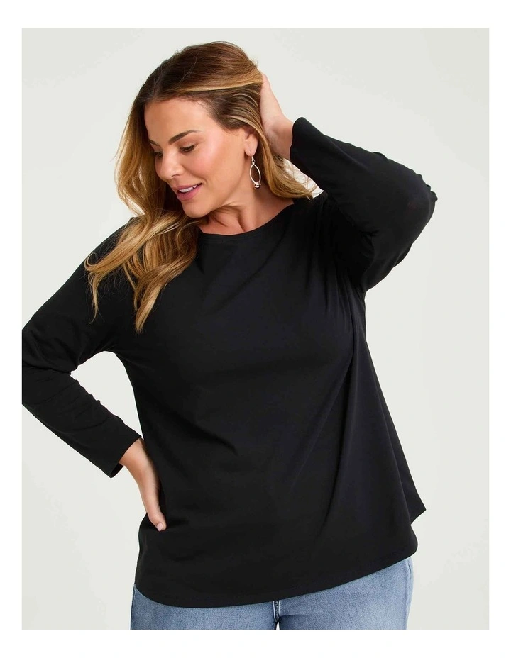 Australian Cotton Boat Neck Top Black image 3