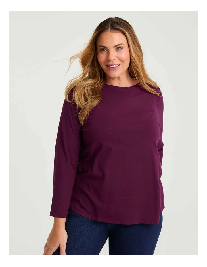 Australian Cotton Boat Neck Top Wine image 1