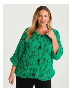 Wool Blend Slub Cardigan in Jade Green and Black