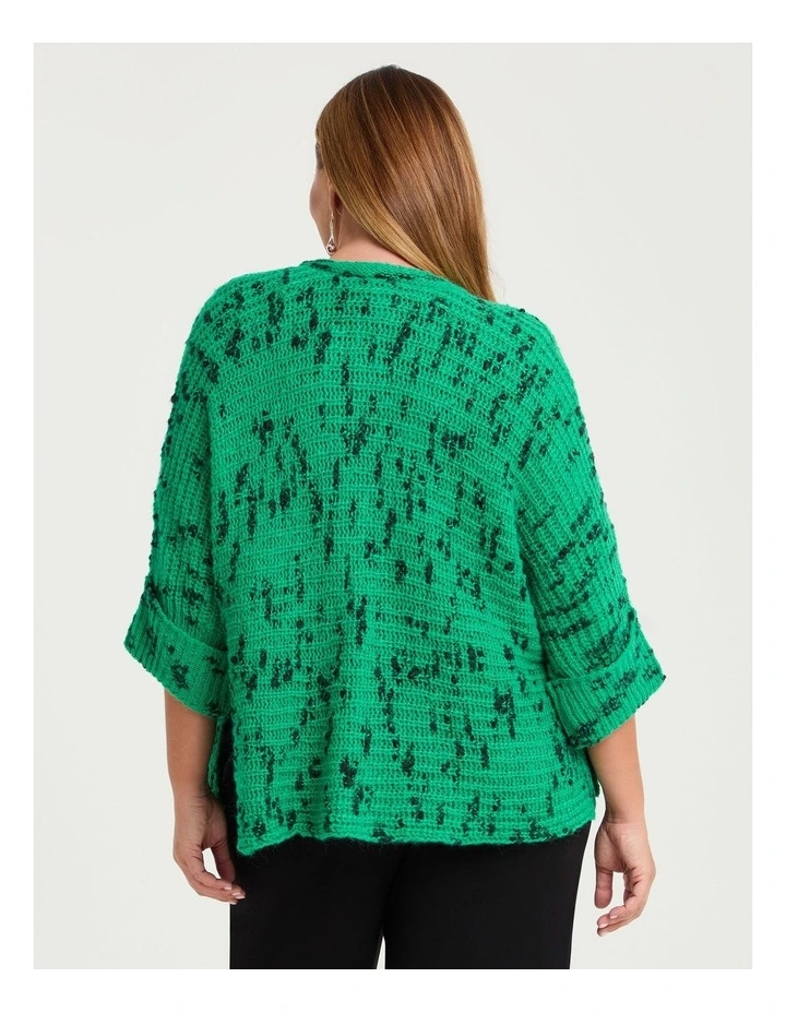 Wool Blend Slub Cardigan in Jade Green and Black image 2