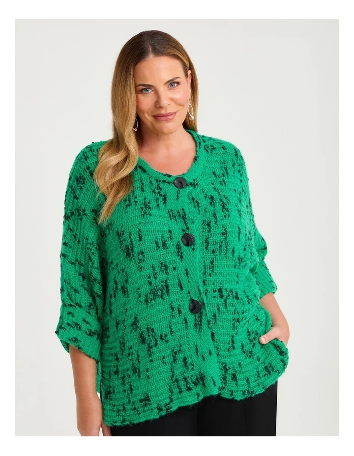 Wool Blend Slub Cardigan in Jade Green and Black image 3