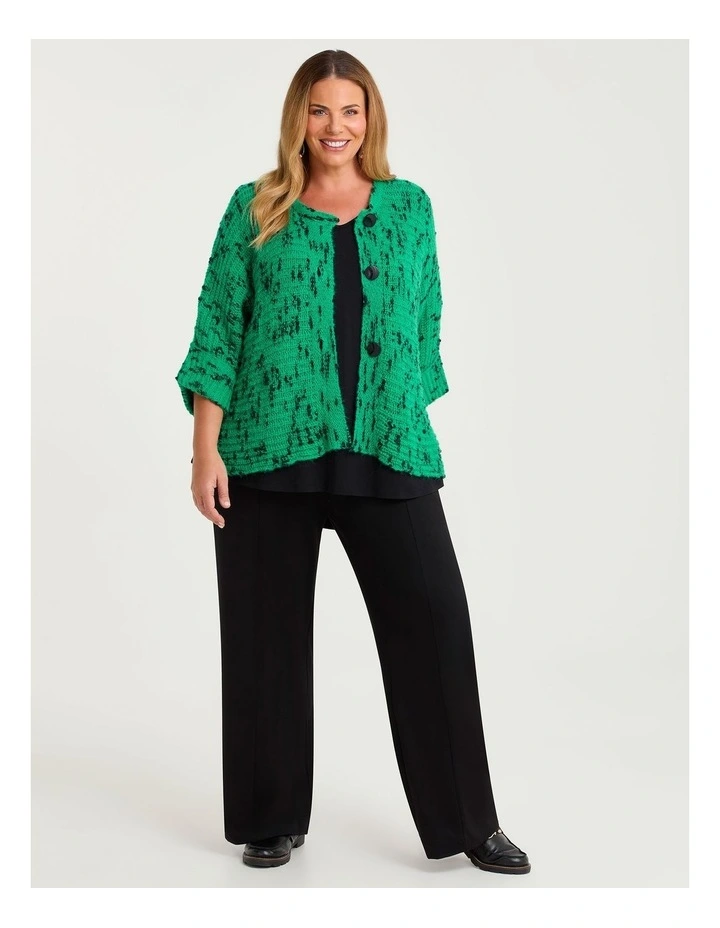 Wool Blend Slub Cardigan in Jade Green and Black image 4