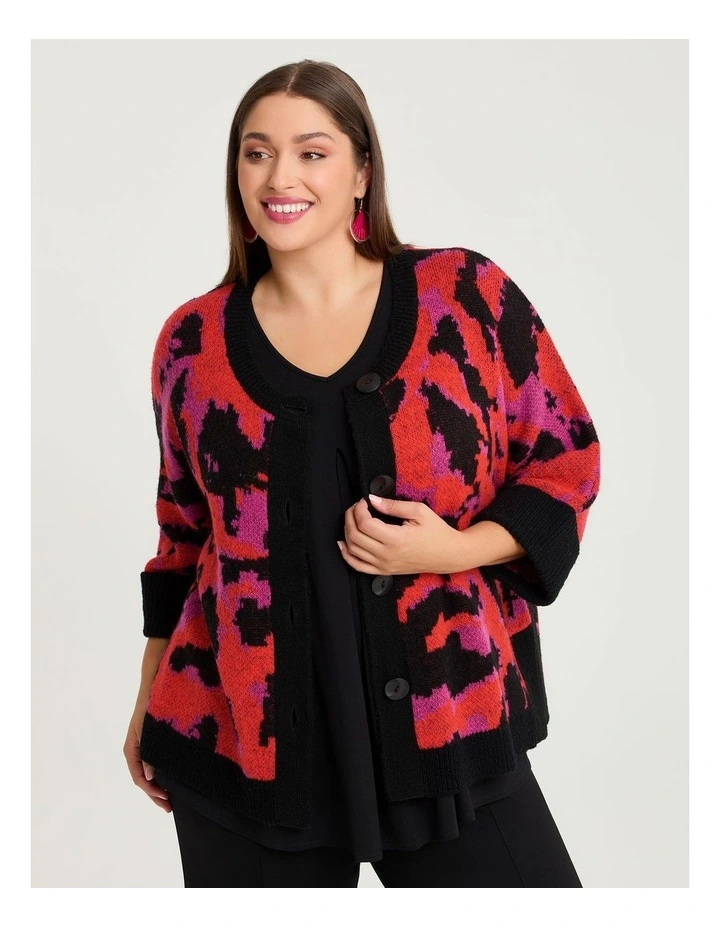 Leopard Wool Mix Knit Cardigan Red Leopard image 1