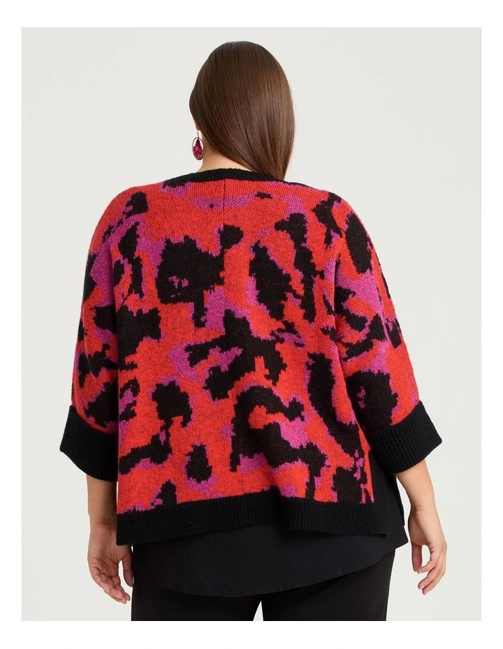 Leopard Wool Mix Knit Cardigan Red Leopard image 2
