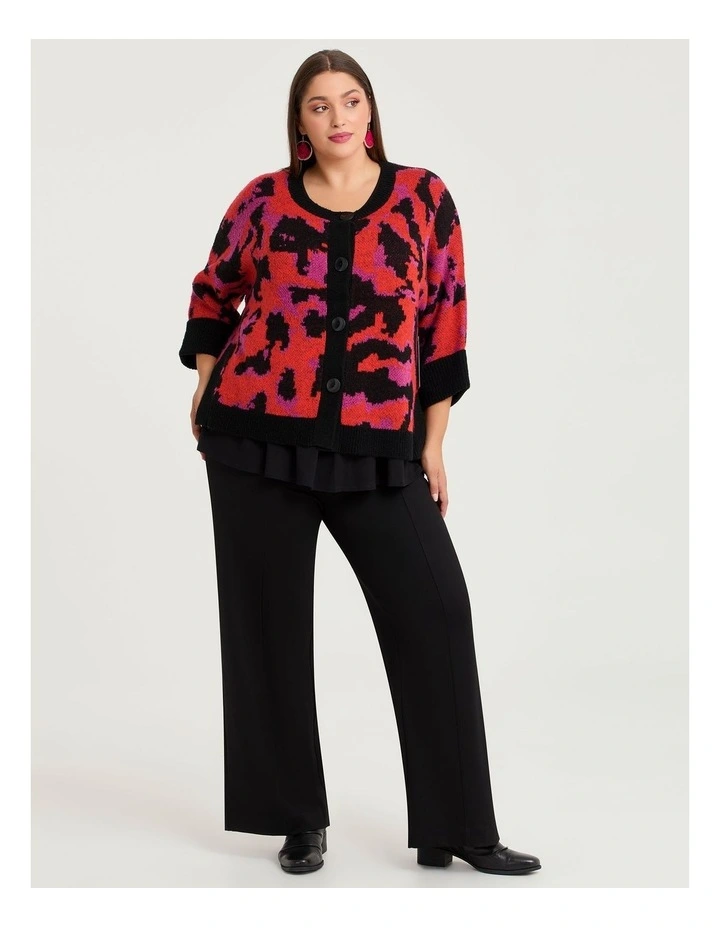 Leopard Wool Mix Knit Cardigan Red Leopard image 3