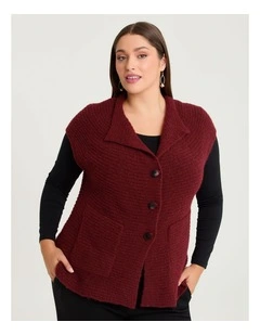 Pocket Wool Mix Knit Gilet Vest Rhubarb Red