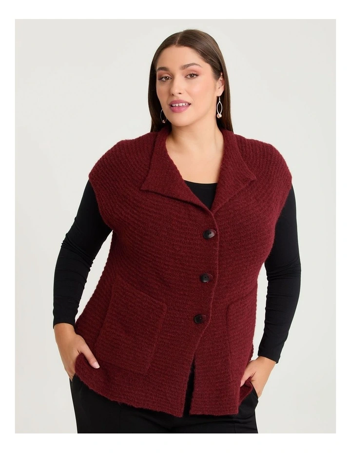Pocket Wool Mix Knit Gilet Vest Rhubarb Red image 1