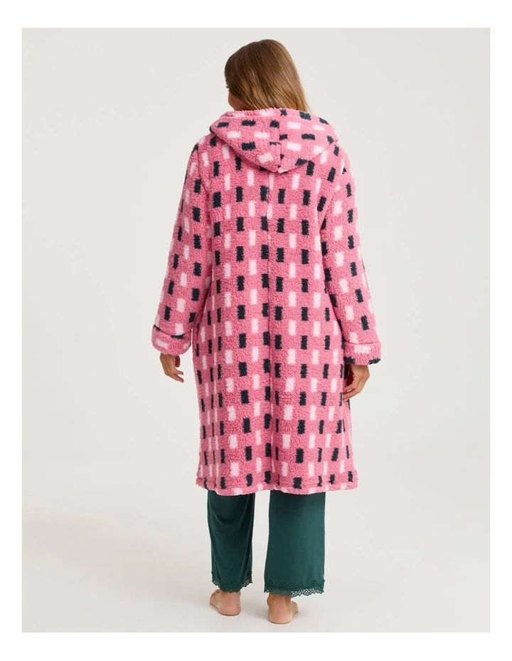 Plush Hooded Dressing Gown in Check Print image 2