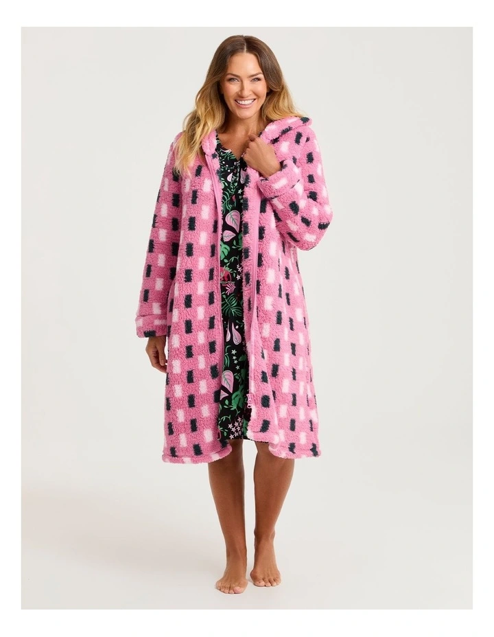 Plush Hooded Dressing Gown in Check Print image 4