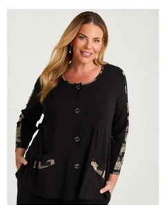 Spliced Natural Pocket Cardigan Black/beige Print