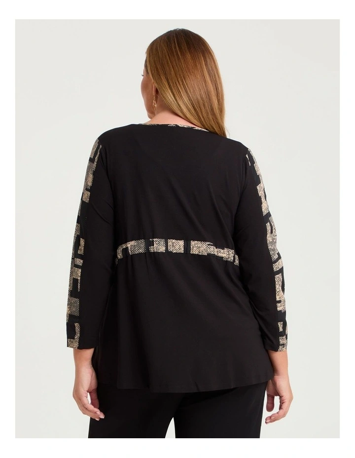Spliced Natural Pocket Cardigan Black/beige Print image 2