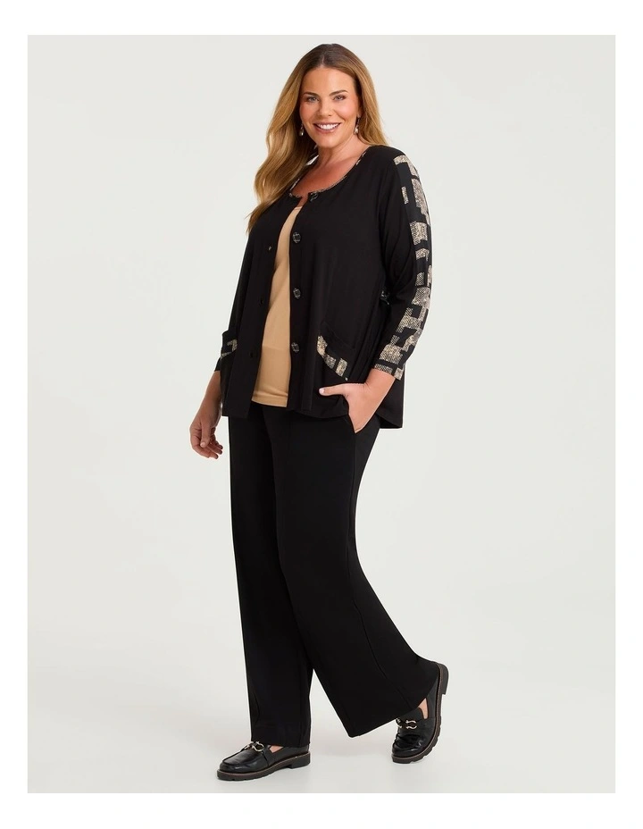 Spliced Natural Pocket Cardigan Black/beige Print image 4