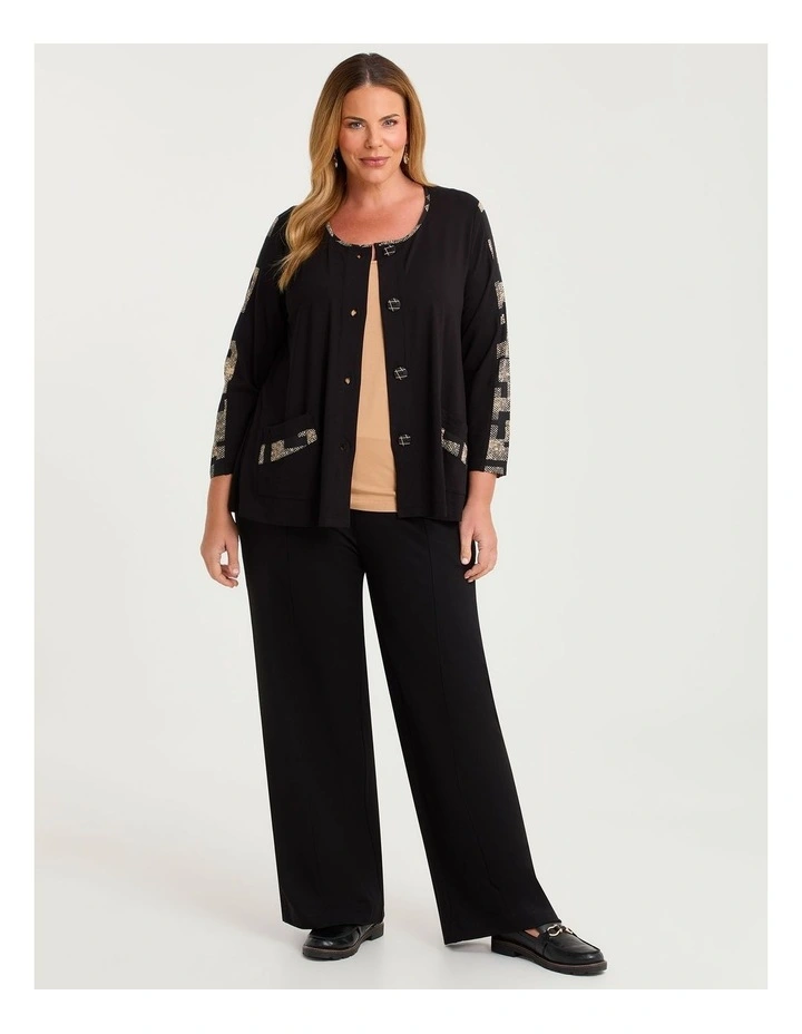 Spliced Natural Pocket Cardigan Black/beige Print image 5