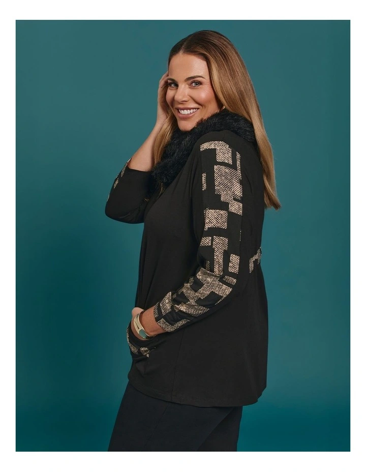 Spliced Natural Pocket Cardigan Black/beige Print image 7