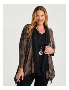 Mesh Trim Burnout Cardigan Caramel/black Print