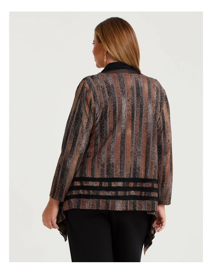 Mesh Trim Burnout Cardigan Caramel/black Print image 2