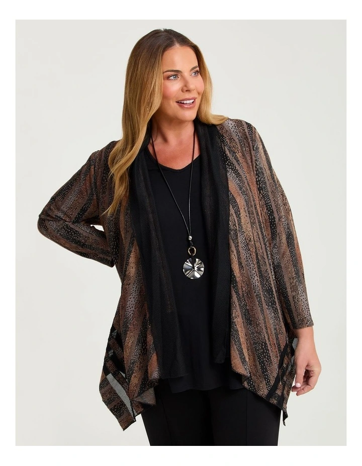 Mesh Trim Burnout Cardigan Caramel/black Print image 3