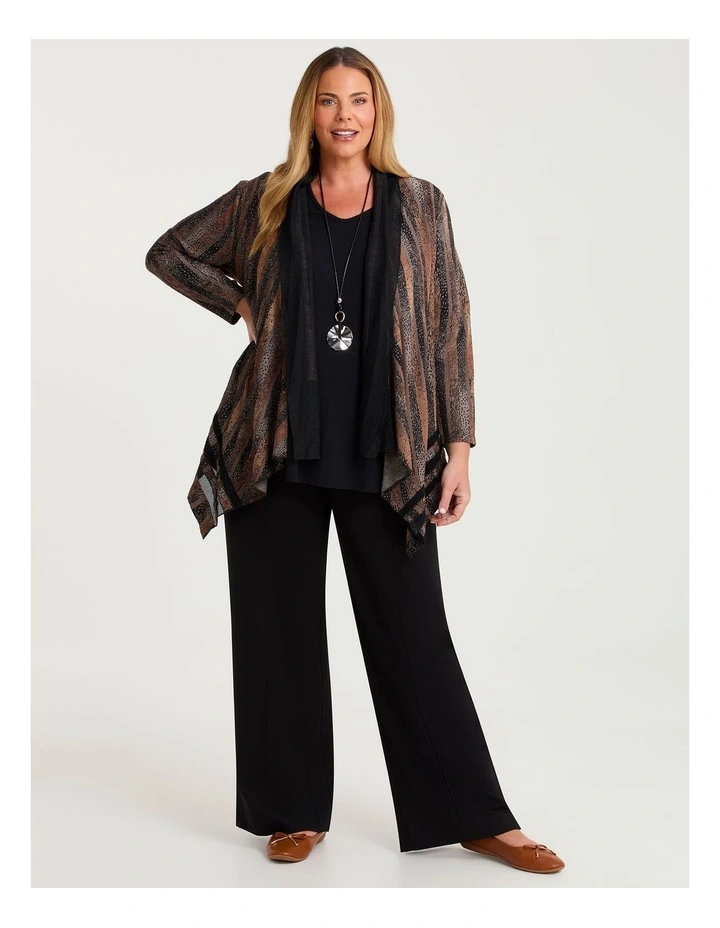 Mesh Trim Burnout Cardigan Caramel/black Print image 4