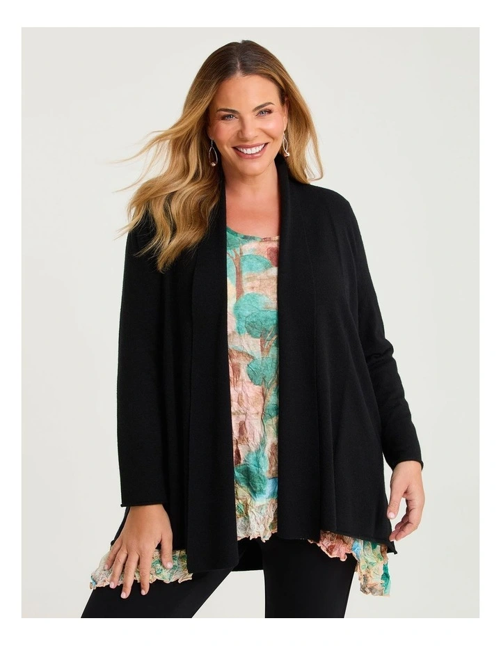 Drape Collar Cozy Cardigan Black image 1