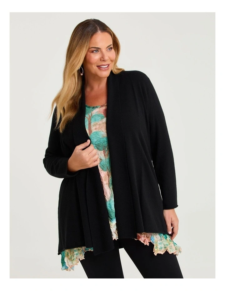 Drape Collar Cozy Cardigan Black image 3