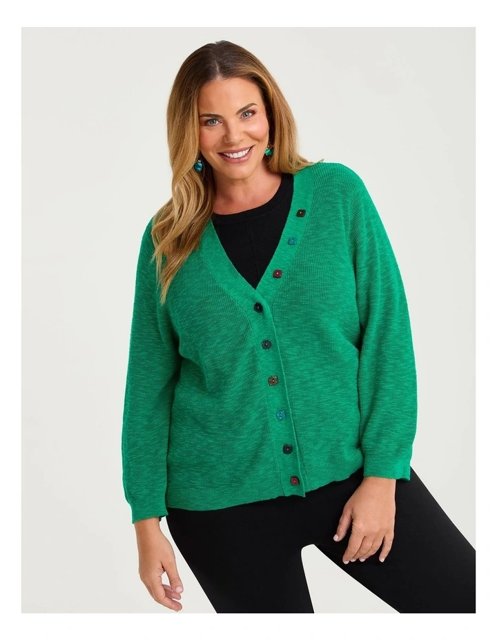 Haven V Neck Cotton Linen Cardigan in Jade Green image 3