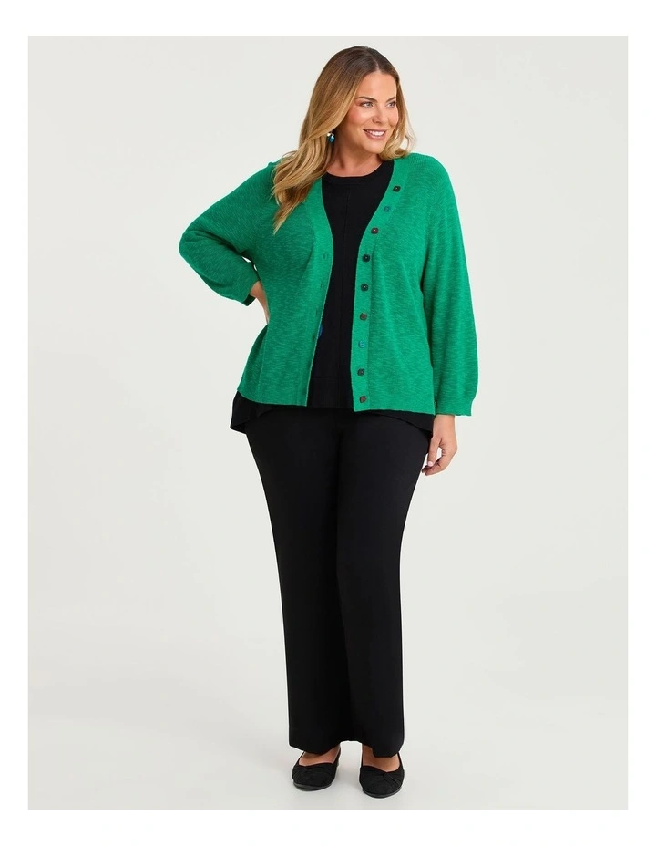 Haven V Neck Cotton Linen Cardigan in Jade Green image 4