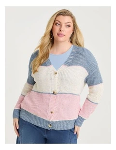 Block Stripe Lurex Cardigan Pastel Stripe