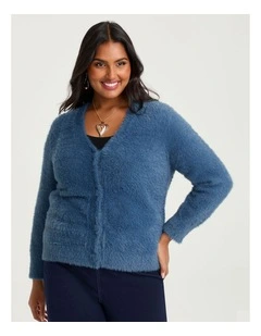 Fluffy Knit Short Cardigan Steel