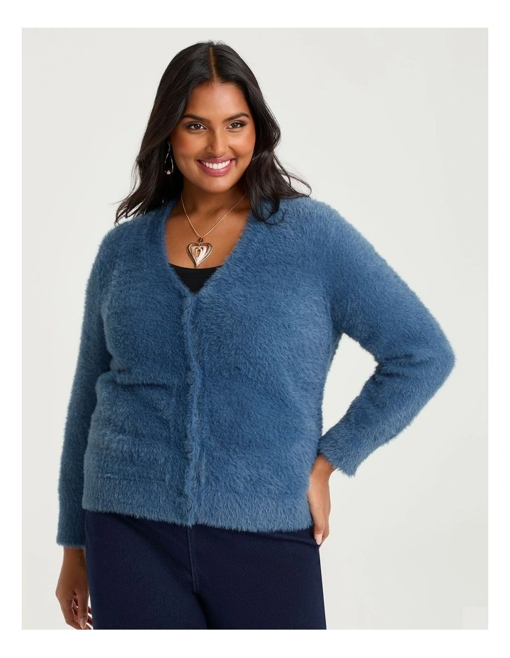 Fluffy Knit Short Cardigan Steel image 1