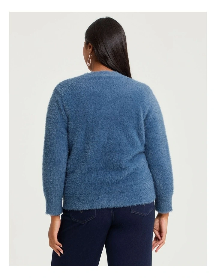 Fluffy Knit Short Cardigan Steel image 2