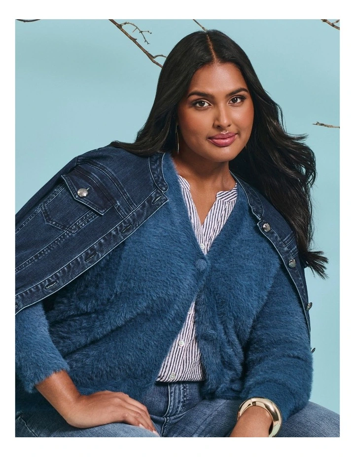 Fluffy Knit Short Cardigan Steel image 5