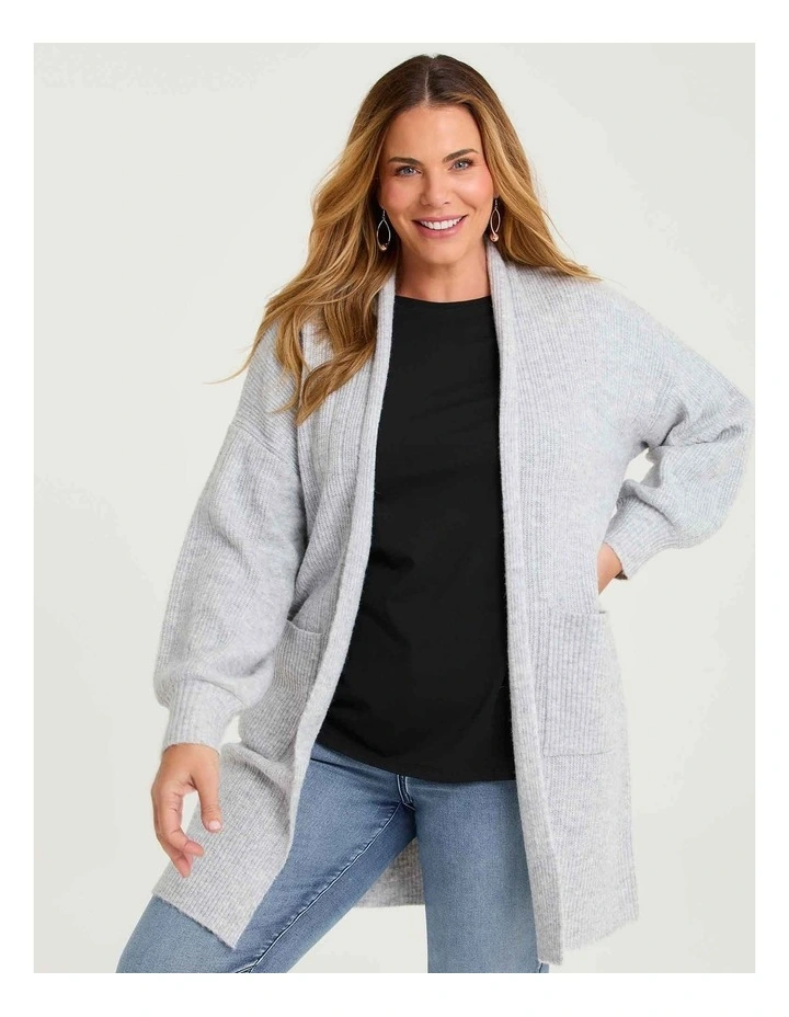 Ribbed Pocket Cardigan Grey Marle image 1